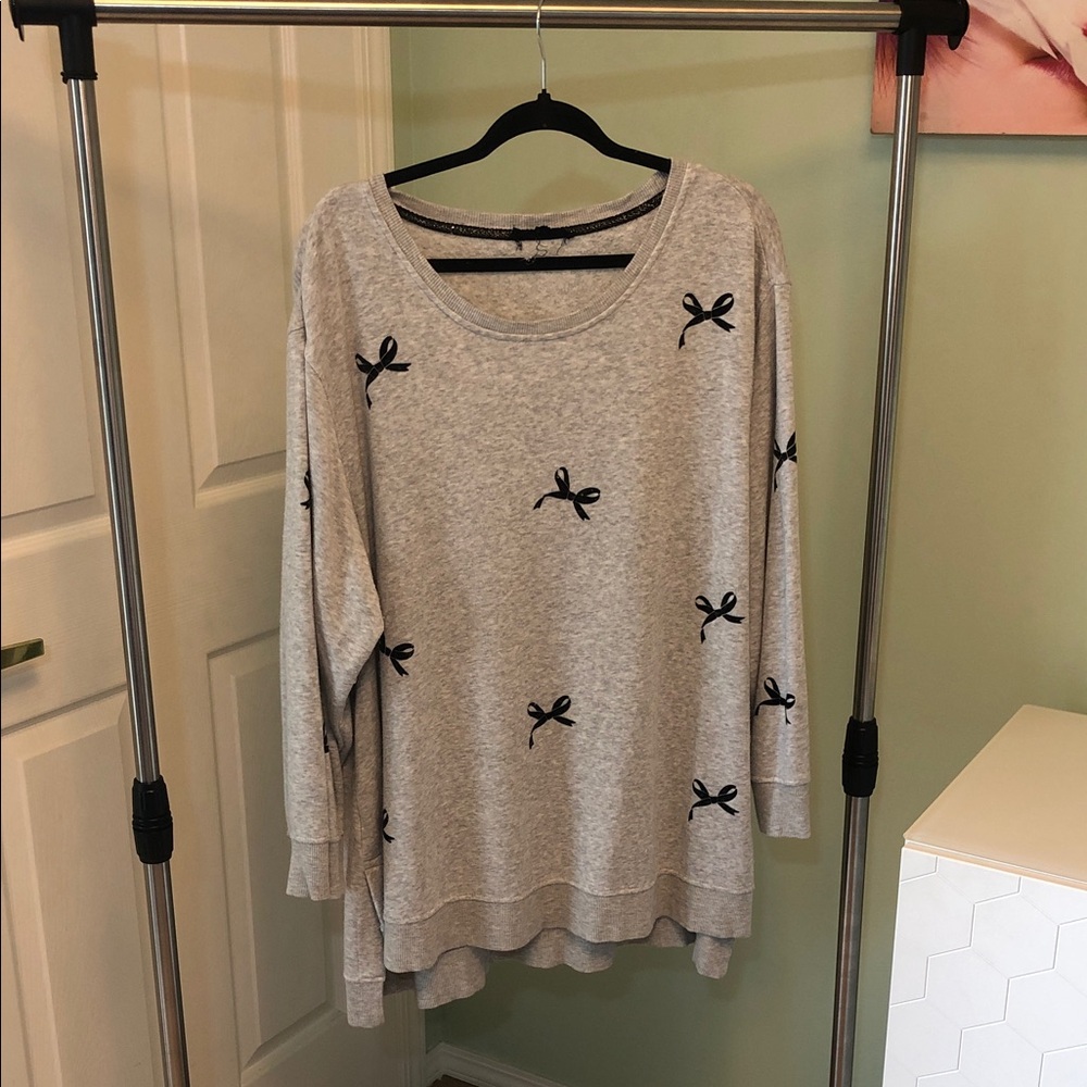 Jane and Delancey Gray Tunic with Black Bow Accents